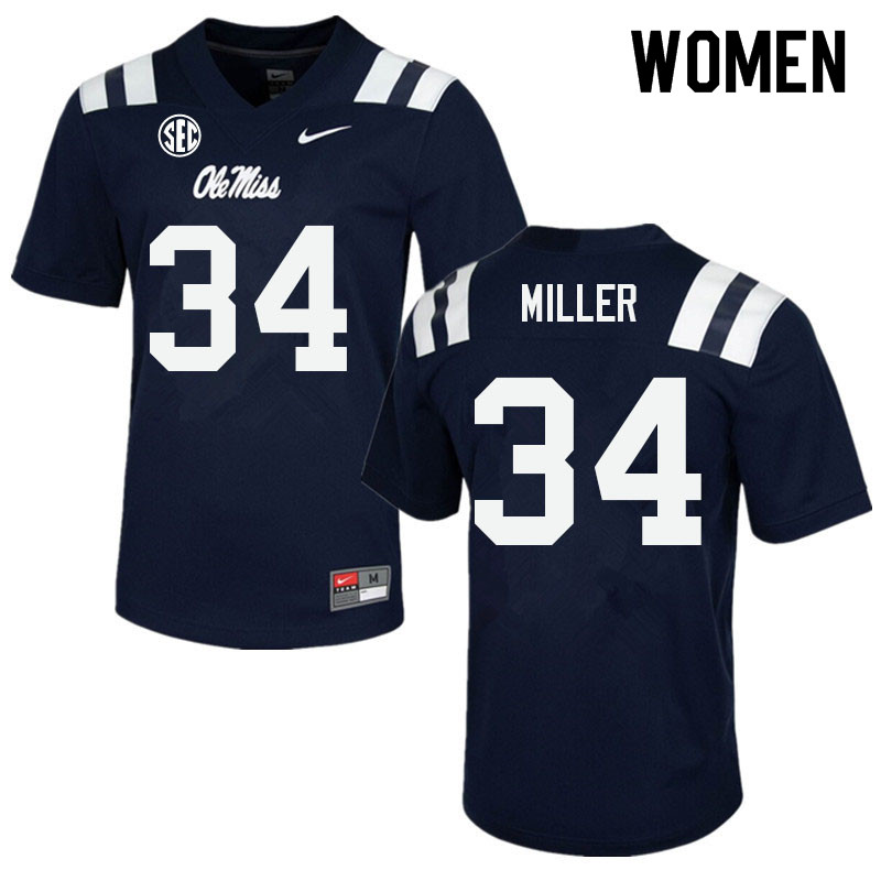 Bobo Miller Ole Miss Rebels NCAA Women's Navy #34 Stitched Limited College Football Jersey TCA2858ZV